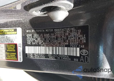 2010 Toyota Corolla S/Le/Xle из США, поврежденный, VIN 2T1BU4EE7AC363069